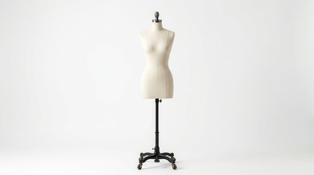 Empty female torso mannequin on a pedestal for fashion design and tailoring.