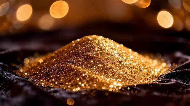 Golden glitter pile on dark fabric