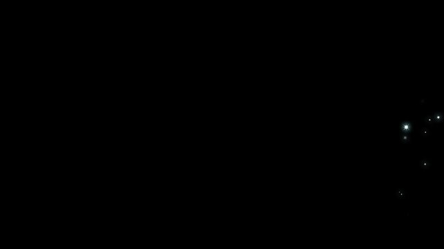 Explosive sparkling glitter stars curved trail motion on black screen, glowing doodle blink stars, white twinkling particles, magic dust and pixie dust path, glitter star sparkle animation.4k video