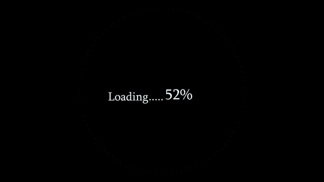 Circle new Loading bar icon animation on black background. Cyan color loading, processing bar 0 to 100 percent. 