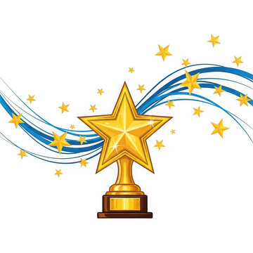 Golden star trophy with blue swirls and stars