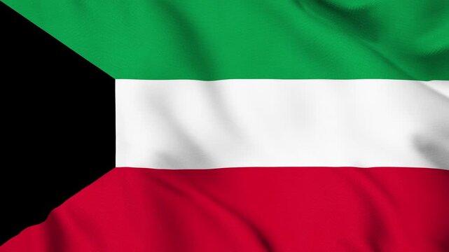 Kuwait National Flag Waving in Wind with Realistic Fabric Texture, Seamless Loop Animation 4K