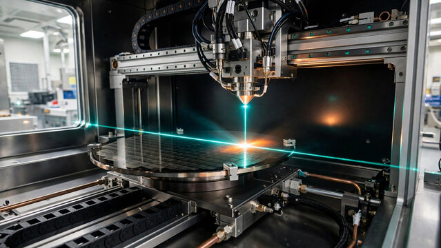 Laser annealing precision tool scanning silicon wafer for dopant activation in semiconductor fabrication chamber