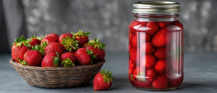 Fresh seasonal strawberries and frozen portions showcase the process of preserving summer's abundance in a minimalist kitchen setting