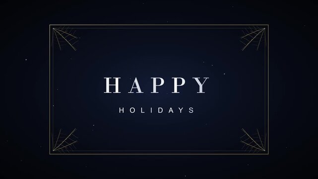 Happy holidays greeting card animation with gold deco frame and dust particles season's greetings