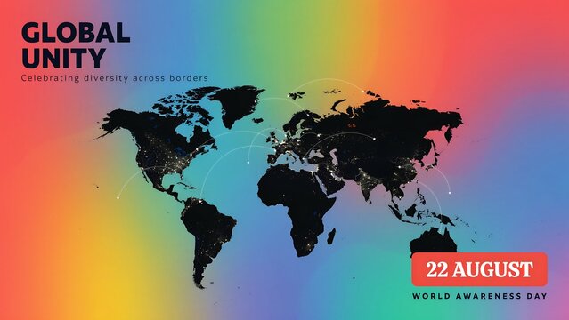 Global unity world map with colorful gradient background