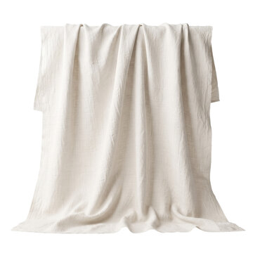 Hanging white linen fabric drapery on transparent background