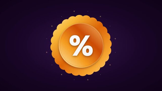 Golden percentage discount badge animation for sales, marketing, and e-commerce promotions