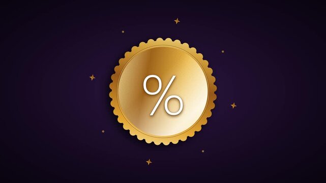 Golden percentage discount badge animation for retail sales and e-commerce marketing