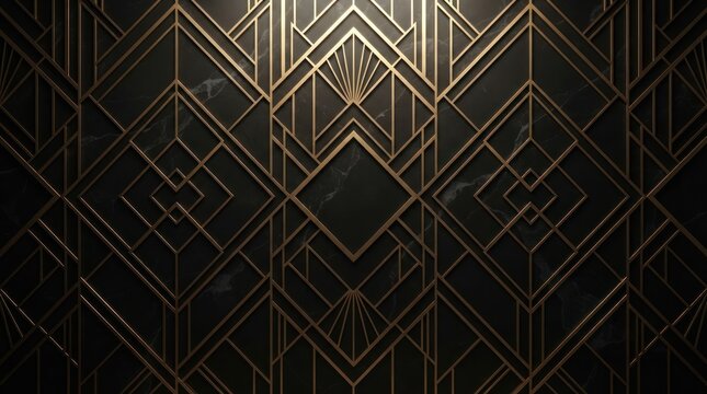Geometric art deco pattern golden lines dark luxury background