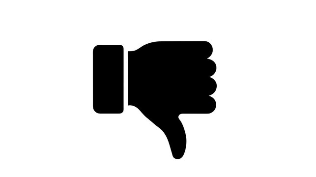 A black thumbs down icon indicating disapproval or a negative rating. This symbol is universally recognized for expressing negativity and dissatisfaction