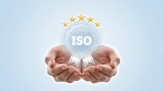 A professional five-star certification and ISO quality standard award icon