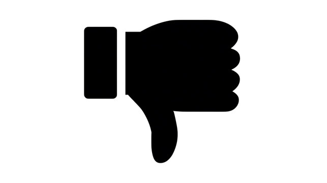 A black icon depicting a hand with the thumb pointed downwards, symbolizing disapproval or a negative rating