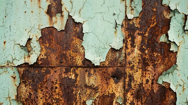 Old metal surface with peeling paint and rust texture isolated on white background, illustration