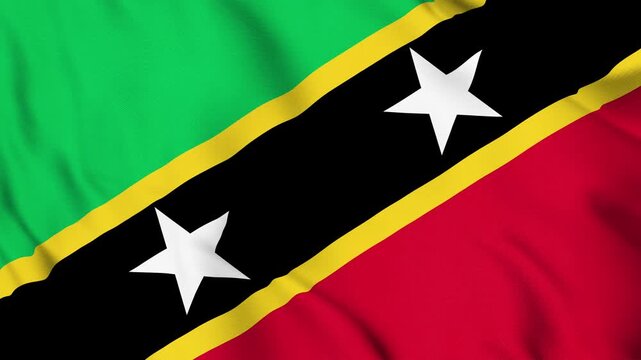 Saint Kitts and Nevis National Flag Waving in Wind with Realistic Fabric Texture, Seamless Loop Animation 4K