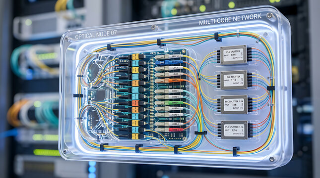 Transparent Fiber Optic Multi Core Network Node &ndash; Advanced Optical Circuit Board Enclosure