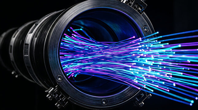 Glowing Fiber Optic Cable Strand Bundle &ndash; High Speed Internet Data Transmission Close Up