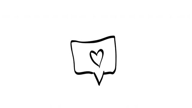 Hand-drawn speech bubble with heart icon sketch