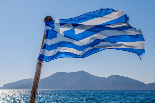 Greek flag, Koufonisia, Cyclades, Greece