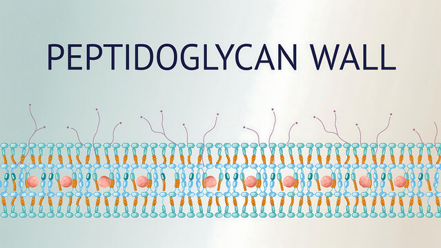 Detailed molecular structure diagram of peptidoglycan wall in bacterial cell membrane