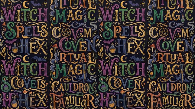 Witch Letters Pattern Alphabet Set &ndash; Mystical Gothic Magic ABC Font Collection, Halloween Spell Symbols, Occult Typography Vector Design