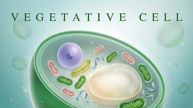 Detailed diagram of a vegetative cell showing internal organelles and structures in biological study