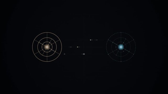 Abstract digital interface with two glowing spheres and connecting lines