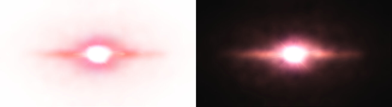 PNG image of Radiant pink lens flare effect with brilliant central glow and horizontal light streak detail captured perfectly on transparent background