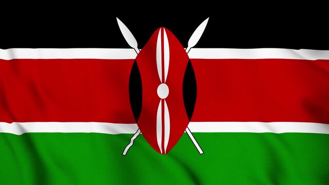 Kenya National Flag Waving in Wind with Realistic Fabric Texture, Seamless Loop Animation 4K