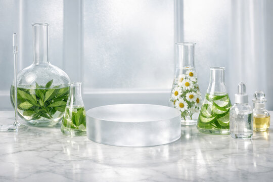 Luxury Botanical Extract Laboratory Background for Premium Skincare Product Display