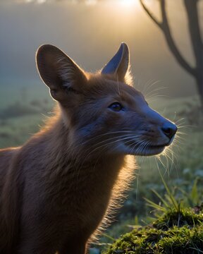 A  dhole rat genetic hybrid experiment ai-generated, fictional species  in a glen