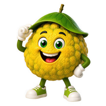 Cheerful cartoon character melon with hat and arms walking outdoors