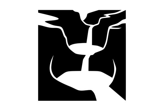 Abstract Black and White Waterfall Landscape and Human Body Optical Illusion