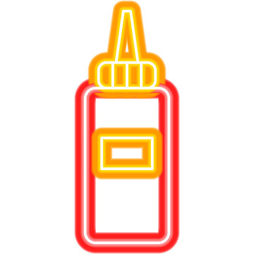 Tomato Ketchup Bottle Neon Sign. Glowing Icon. Vector Illustration of Savory Package and Cafe Concept Object.