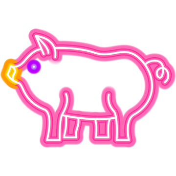 Pink Pig Neon Sign. Glowing Icon. Pork Meat. Vector Illustration of Country Farm Animal and Food Grill BBQ Concept Object.