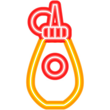 Mustard Bottle Neon Sign. Glowing Icon. Vector Illustration of Savory Packaging and Cafe Concept Object.