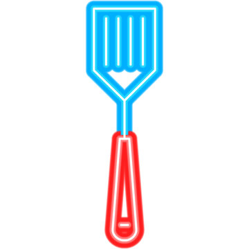 Turner Spatula Neon Sign. Glowing Icon. Vector Illustration of BBQ Kitchen Utensil and Barbecue Grill Object.