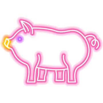 Pink Pig Neon Sign. Glowing Icon. Pork Meat. Illustration of Country Farm Animal and Food Grill BBQ Concept Object.