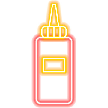 Tomato Ketchup Bottle Neon Sign. Glowing Icon. Illustration of Savory Package and Cafe Concept Object.