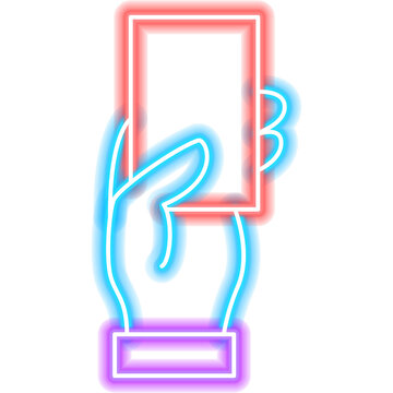 Hand Holding Red Card Neon Sign. Glowing Icon.Illustration of Arbiter Soccer and Football Referee Concept Object.