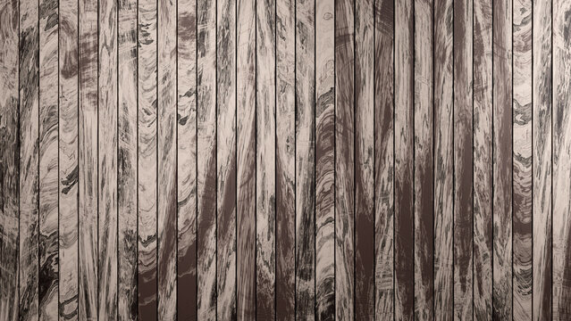Light Brown Distressed Vertical Wood Plank Wall or Fence. 3D rendered Background.