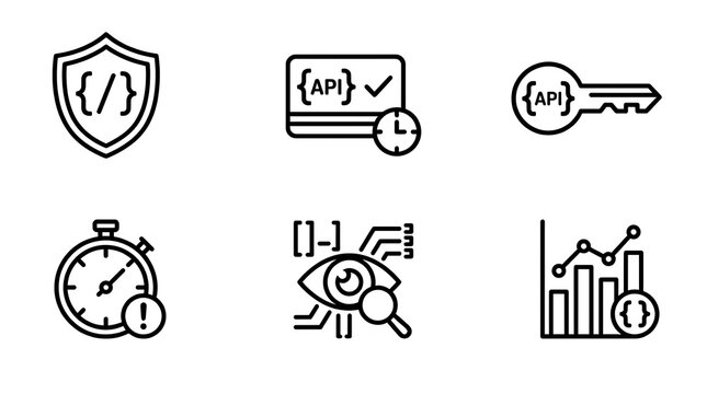 Software API and Secure Development Line Icon Set