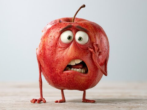 Shocked apple with bulging eyes and open mouth