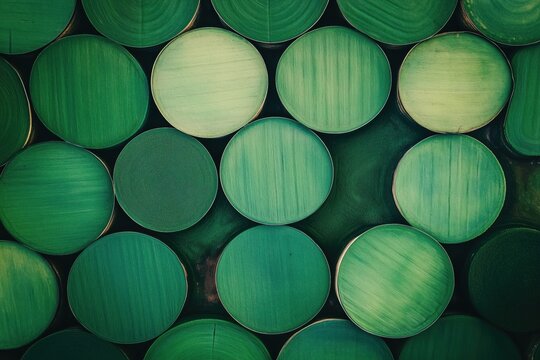 Rows of green circular logs or pipes stacked together, creating a textured abstract background with a natural pattern.