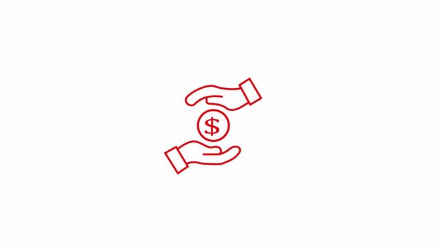 Red neon hands protecting sphere symbol icon a minimalist line art of two gently cradling or a circular shape against plain