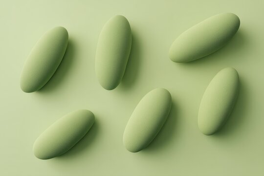 Abstract green oval shapes arranged on a soft pastel background with clean minimal shadows