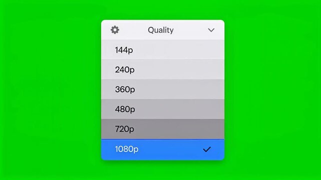 Computer mouse cursor interacting with video quality resolution menu on HD video for video editing