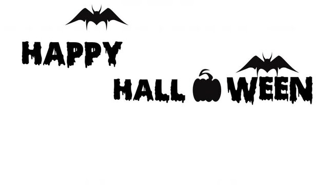 Animated happy halloween text with pumpkin and flying bats