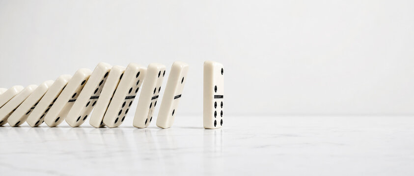 Domino chain with missing piece, halted cascade and risk management concept