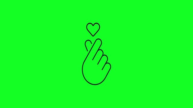 Neon Glowing Korean Finger Heart Hand Gesture Animation on Green Screen